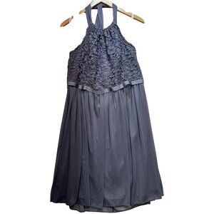 David's Bridal Women's Lace Halter Bridesmaid Dress Sleeveless Size 16 Gray